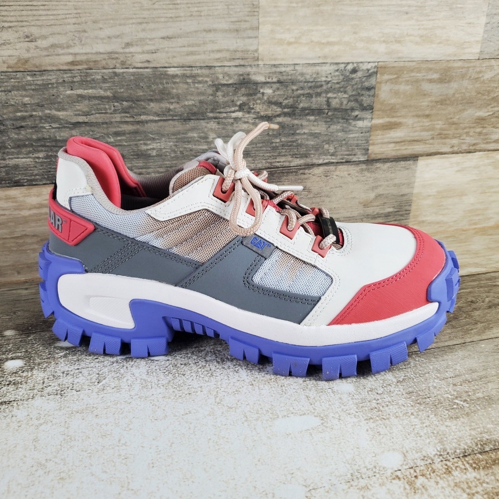 Caterpillar Invader Womens Work Shoes Sz 9 Off White Gray Coral Purple Comp Toe
